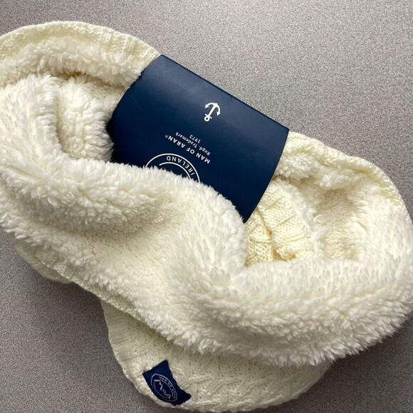 Man of Aran Neck Warmer Ivory Acrylic Cable Knit Lined Outdoors * - Picture 5 of 7
